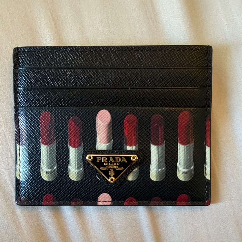 Prada Black and Red Lipstick Pattern Card Holder